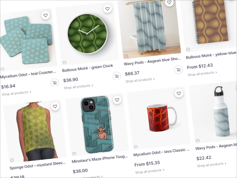 screenshot of Redbubble online shop